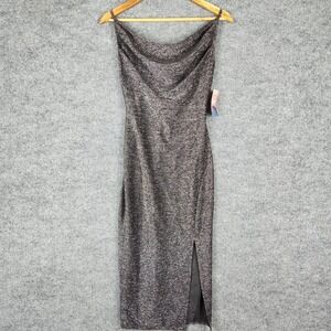 NWT Haley & June Dress Metallic Cowl Neck Midi Black Silver Small